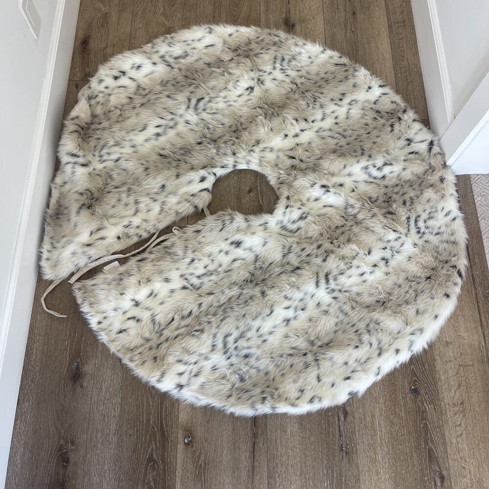 Isaac Mizrahi Christmas Tree Skirt Faux Fur 48" Beige Bengal Animal Print